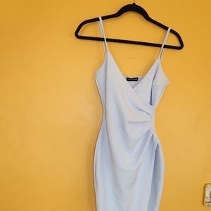 SUMMER LIGHT BLUE  WRAP FRONT MIDI DRESS